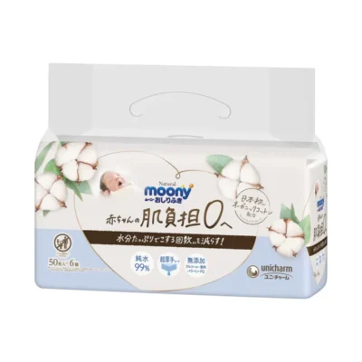 Moony Natural chusteczki nawilżane do skóry wyjątkowo wrażliwej, zestaw 6x50 szt.
