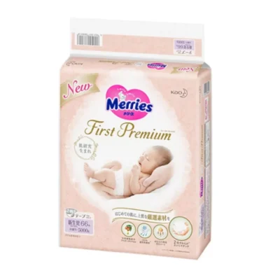 MERRIES First Premium – pieluszki, NB, 0–5 kg, 66 szt.