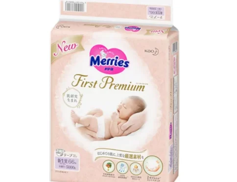 MERRIES First Premium – pieluszki, NB, 0–5 kg, 66 szt.