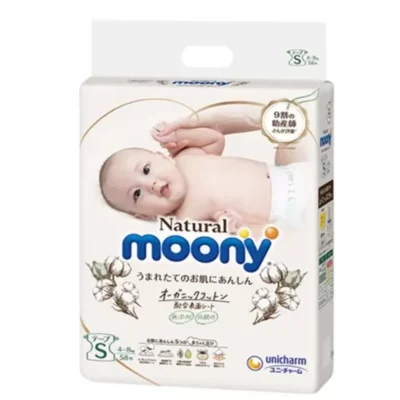MOONY NATURAL – japońskie pieluszki, S, 4–8 kg, 58 szt.