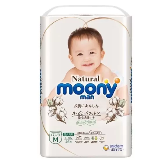 Japońskie pieluchomajtki MOONY NATURAL, M, 5–10 kg, 46 szt.