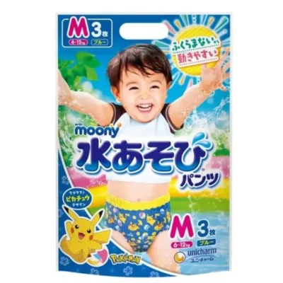 Japońskie pieluchomajtki do kąpieli MOONY, rozmiar M, 6–12 kg, dla chłopców, 3 szt.