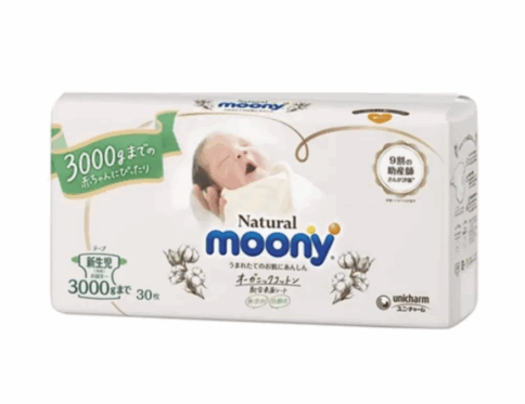 MOONY NATURAL – japońskie pieluszki NB dla noworodków 0–3 kg, 30 szt.