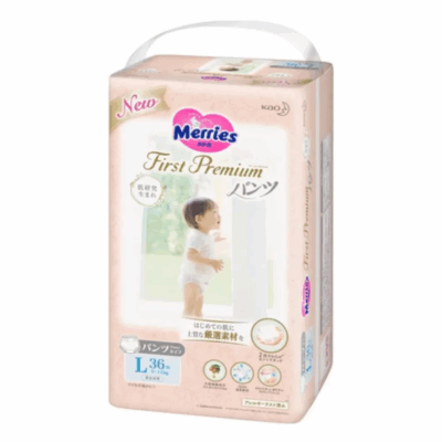 MERRIES First Premium pieluchomajtki, rozmiar L, 9–14 kg, 36 szt.