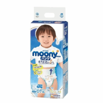 MOONY japońskie pieluchomajtki, rozmiar XL, 12–22 kg, dla chłopców, 38 szt.