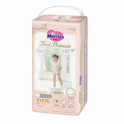 MERRIES First Premium pieluchomajtki, rozmiar XL, 12–22 kg, 32 szt.