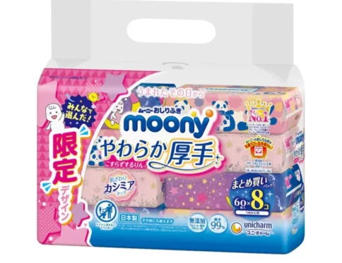 Moony – zestaw chusteczek nawilżanych do wrażliwej skóry, 8×60 szt.